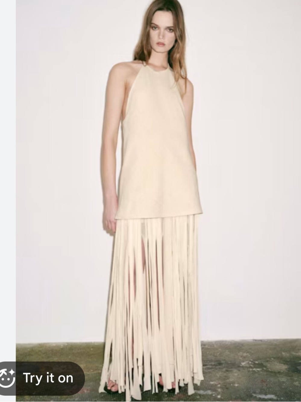 Zara ZW Collection Combination Fringe Dress linen blend 3143/767/711 NWT